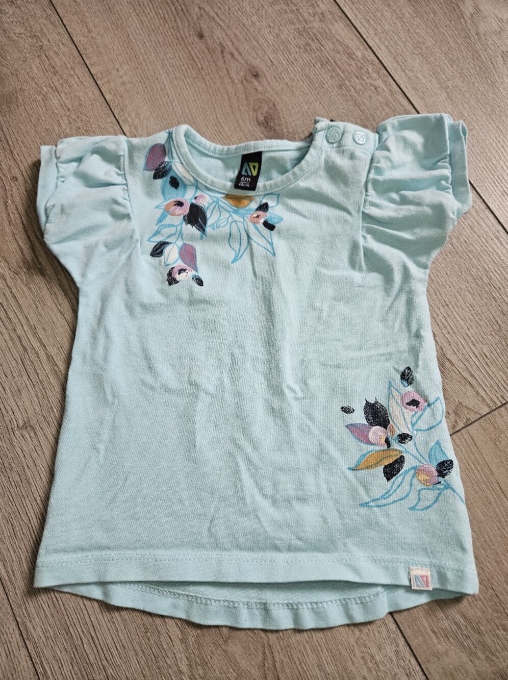 DV Baby Girl Mint Green Floral Short Sleeve T-Shirt Size 6M Snap Neck